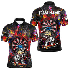 Maxcorners Multi-Color Splatter Funny Bulldog Custom Men Darts Polo League Shirts Dart Team Jerseys TU2212