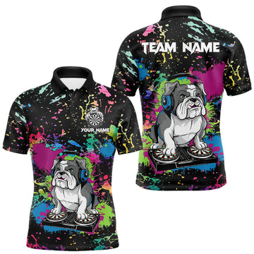 Maxcorners Colorful Paint Funny Dj Music Bulldog Custom Men Darts Polo Shirts Dart League Jerseys