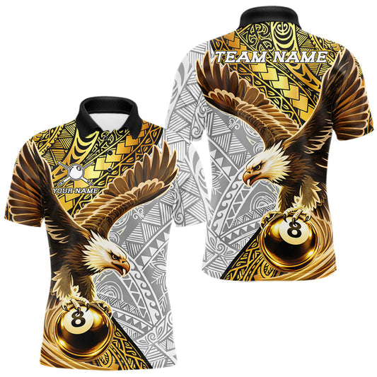 Maxcorners Custom Golden Grunge US Flag Patriotic Men's Billiard Shirt, 8 Ball Pool Jersey Polo & 1/4 Zip