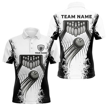 Maxcorners White And Grunge Black Bowling Jerseys For Men Custom Bowling Polo 1/4-Zip Shirt, Gift For Bowlers LM2704