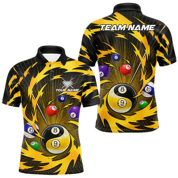 Maxcorners Yellow Tornado Yin Yang Ball Mens Billiard Pool Shirts Custom 8 Ball And 9 Ball Billiard Team Jersey LM2405