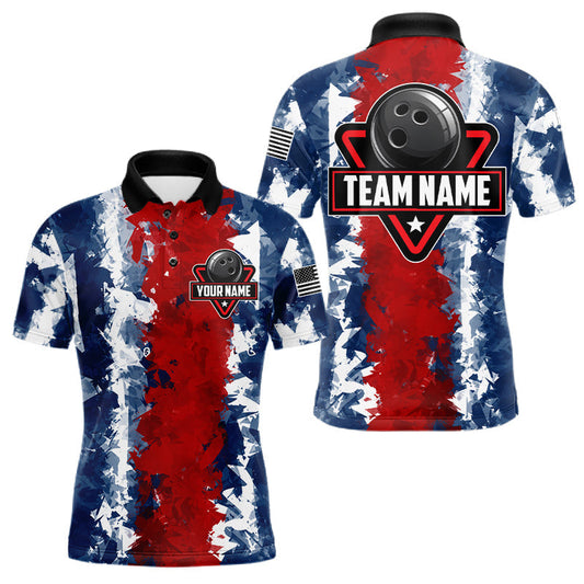 Maxcorners American Flag Bowling Shirt For Men Custom Red & Blue Patriotic Team Jersey Bowling League LM2306