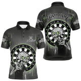 Maxcorners Custom Grey & Green Dartboard Funny Skeleton Dart Men Polo Jerseys Dart Team Shirts TU2310