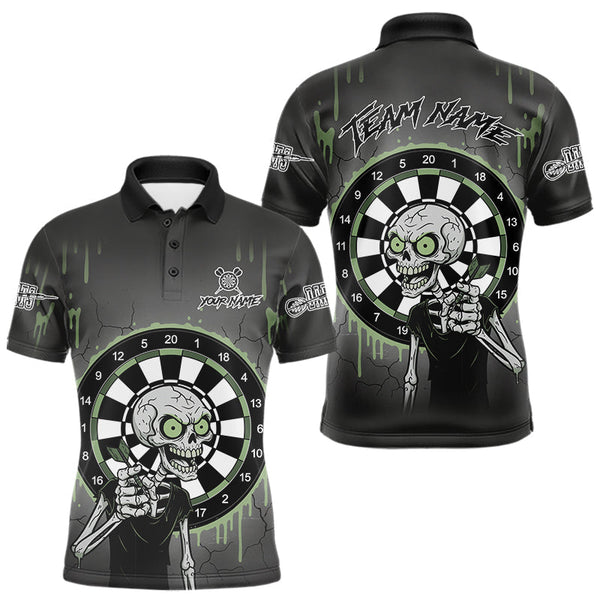 Maxcorners Custom Grey & Green Dartboard Funny Skeleton Dart Men Polo Jerseys Dart Team Shirts TU2310