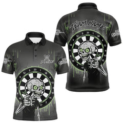 Maxcorners Custom Grey & Green Dartboard Funny Skeleton Dart Men Polo Jerseys Dart Team Shirts TU2310