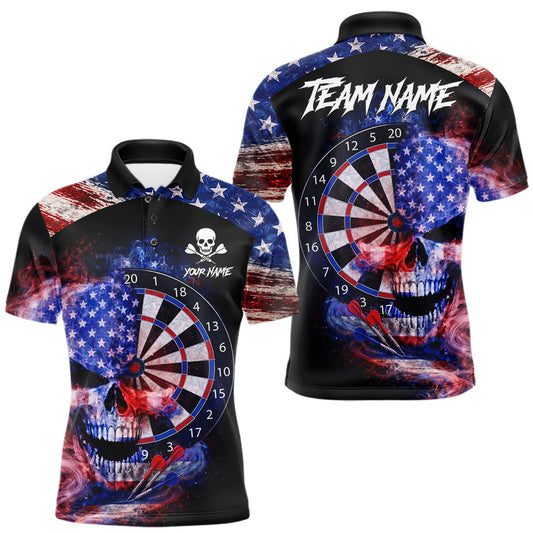 Maxcorners Smoke US Flag Skull Dartboard Men Darts Polo Shirt Custom Retro Patriotic Darts Jerseys LM2201