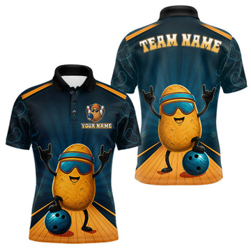 Maxcorners Custom Rock-On Potato Funny Bowling Shirts For Men Outfits Bowling Team Jerseys | Blue LM2607