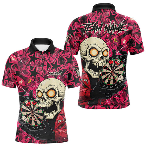 Maxcorners Pink Star Funny Skeleton Dartboard Custom Mens Polo Dart Shirt Funny Dart Jerseys MT2510
