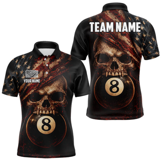 Maxcorners Grunge Vintage US Flag Skull Pool 8 Ball Men Billiard Shirt Custom Retro Billiard Team Attire LM2201