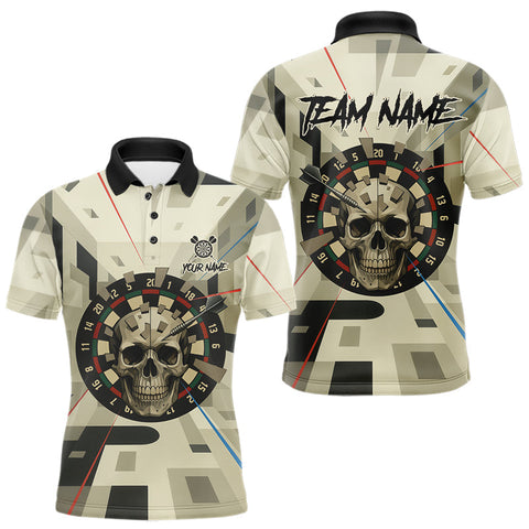 Maxcorners Geometric Dartboard Beige Skull Custom Mens Polo Dart Shirt Gifts For Dart Players TU2710