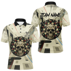 Maxcorners Geometric Dartboard Beige Skull Custom Mens Polo Dart Shirt Gifts For Dart Players TU2710