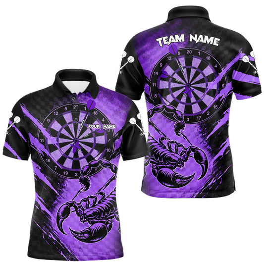 Maxcorners Black And Purple Grunge Scorpion Custom Funny Darts Polo Shirts Men Dart Team Jerseys LM2512