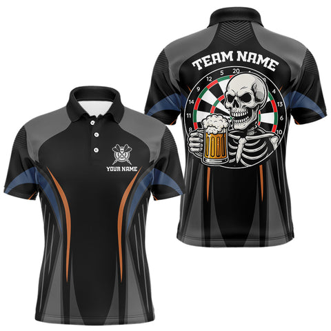 Maxcorners Custom Skull With Beer Funny Dart Polo Shirts For Men, Dart Team Jerseys LM0910