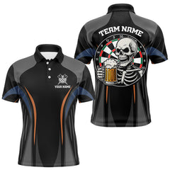 Maxcorners Custom Skull With Beer Funny Dart Polo Shirts For Men, Dart Team Jerseys LM0910