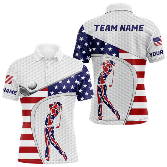 Maxcorners Personalized American Flag Patriot Golf White Mens Golf Polo Shirts Custom Name Golf Gifts LM2704
