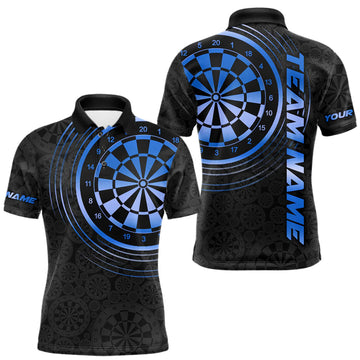 Maxcorners Black & Blue Gradient Dartboard Mens Dart Polo Quarter Zip Shirts Custom Team Name Dart Jerseys LM2806