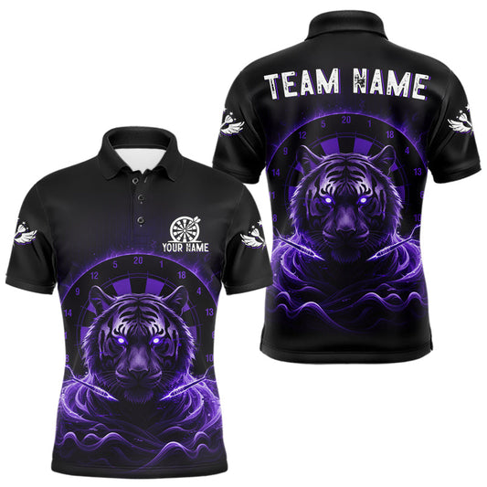 Maxcorners Black And Purple Smokes Tiger Dartboard Custom Mens Polo Dart Shirt Funny Dart Jerseys LM2603
