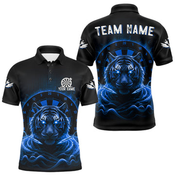 Maxcorners Black And Blue Smokes Tiger Dartboard Custom Mens Polo Dart Shirt Funny Dart Jerseys LM2603