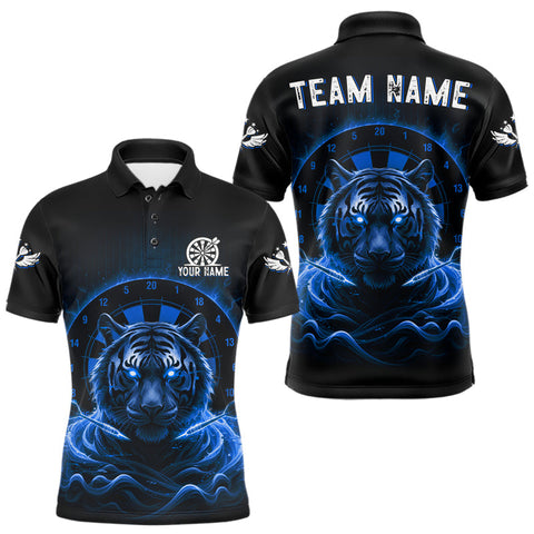 Maxcorners Black And Blue Smokes Tiger Dartboard Custom Mens Polo Dart Shirt Funny Dart Jerseys TU2810