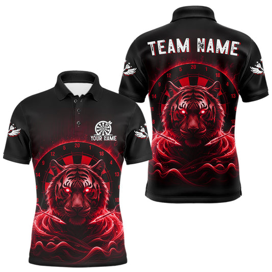 Maxcorners Black And Red Smokes Tiger Dartboard Custom Mens Polo Dart Shirt Funny Dart Jerseys LM2603