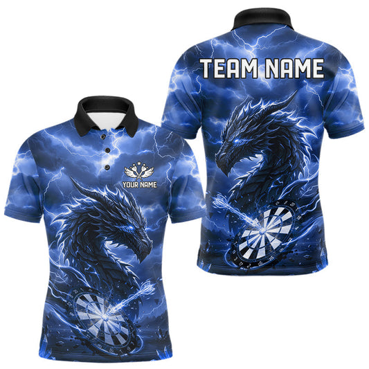 Maxcorners Lightning Dragon Blue Dartboard Custom Dart Men Polo Shirt Outfits Dart Jerseys LM2711