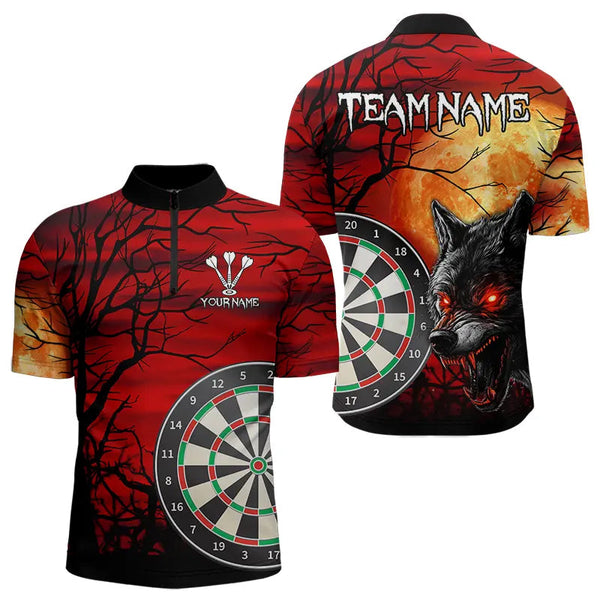 Maxcorners Wolf With Glowing Red Eyes Dart Boards Dart Shirts For Men, Custom Dart Jerseys LM263