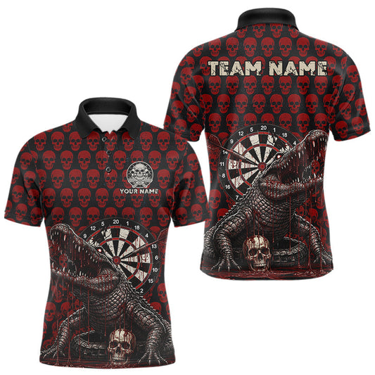 Maxcorners Funny Shark Blue Grunge Dartboard Custom Men's Polo Darts Shirt Skull Darts Jersey LM3010