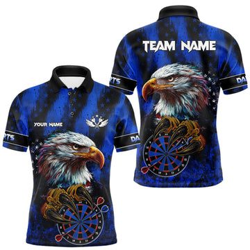 Maxcorners American Flag Eagle Men Darts Polo & 1/4-Zip Shirt Custom Patriotic Outfit Dart Team Jersey | Blue