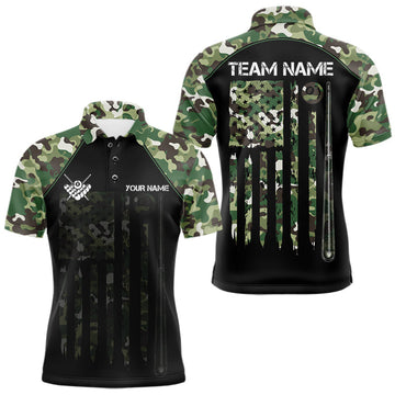 Maxcorners US Flag Camouflage 8 Ball Pool Billiard Polo & Quarter-Zip Custom Billiard Team Attire For Men LM2602