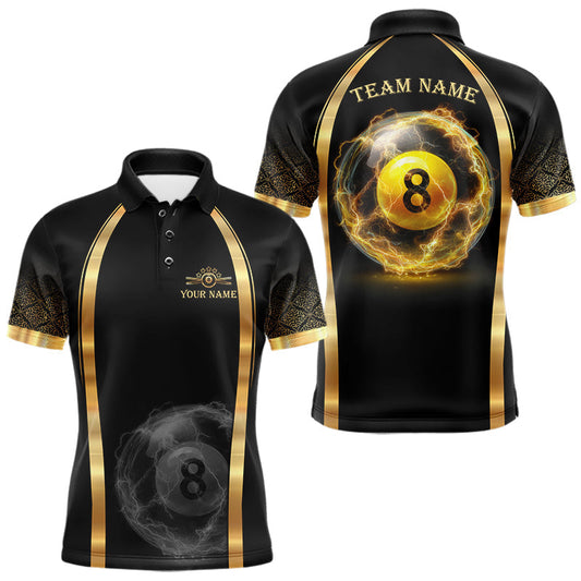 Maxcorners Black & Gold Thunder Lightning Yellow 8 Ball Pool Billiard Jerseys For Men Custom Billiard Team Shirt LM2602