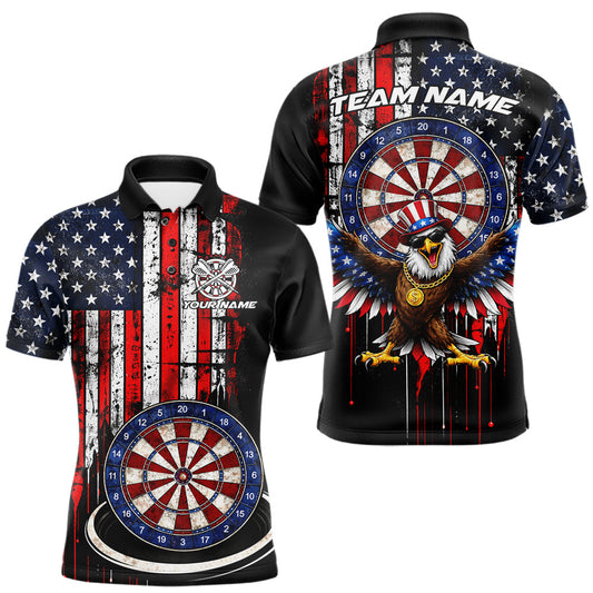 Maxcorners Custom Funny Rich Eagle Grunge US Flag Darts Polo Shirts For Men Patriotic Darts Team Jerseys LM1904