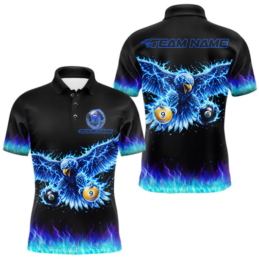 Maxcorners Blue Flaming Eagle Play 8 Ball And 9 Ball Billiard Pool Shirt For Men Custom Billiard Team Appeal