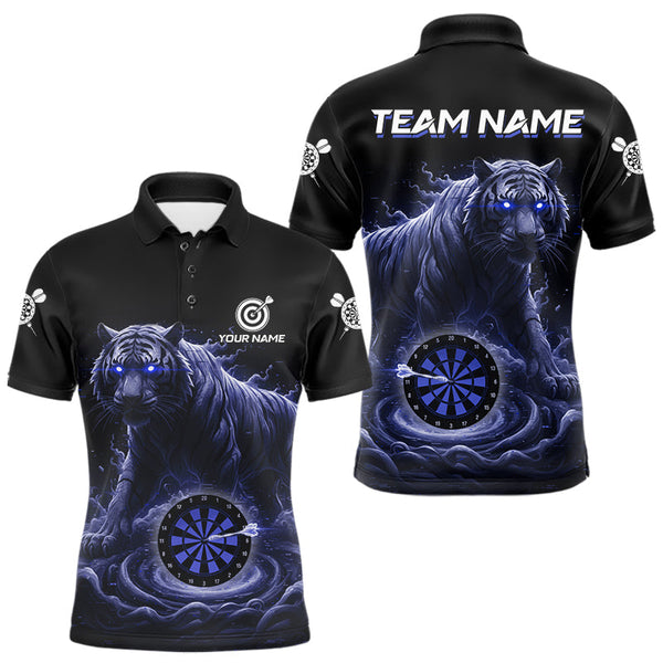 Maxcorners Custom Blue Smokes Funny Tiger Dartboard Men Darts Polo Shirt, Outfits Dart Jerseys MT0111