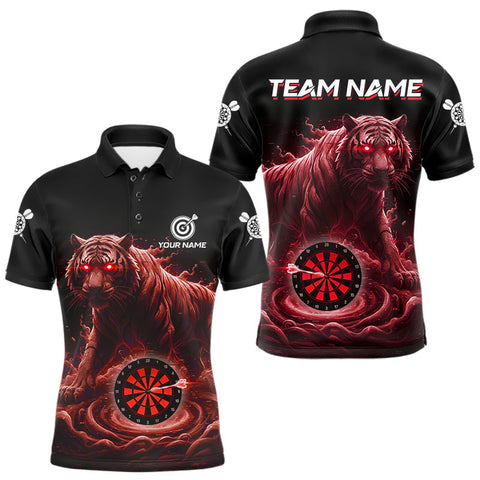 Maxcorners Custom Red Smokes Funny Tiger Dartboard Men Darts Polo Shirt, Outfits Dart Jerseys MT0111