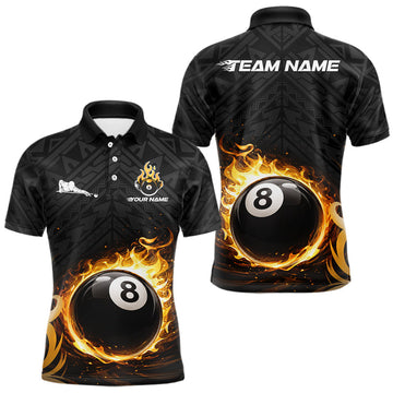 Maxcorners Yellow Tribal Flaming Pool 8 Ball Men Billiard Polo & 1/4-Zip Shirt Personalized Billiard Attire LM2901
