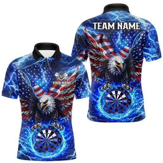Maxcorners Patriotic Eagle Blue Flames Thunder Dartboard Men Darts Polo Shirt Custom US Flag Darts Jersey LM2901