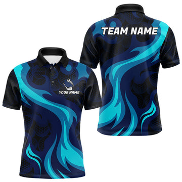 Maxcorners Mens Golf Ball Pattern Shirts Custom Black And Blue Mens Golf Polos Golf Team Outfits LM0106