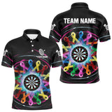 Maxcorners Multicolor Ribbon Circle Dartboard Custom Breast Cancer Awareness Darts Men Polo Shirt TU0411