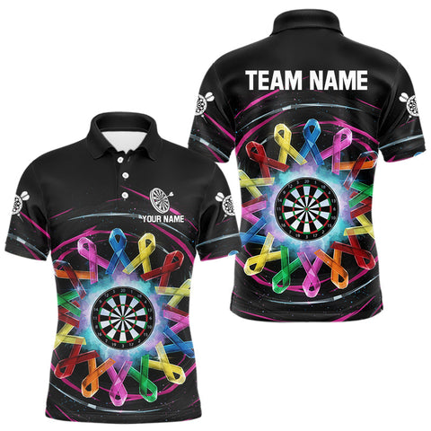 Maxcorners Multicolor Ribbon Circle Dartboard Custom Breast Cancer Awareness Darts Men Polo Shirt TU0411
