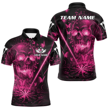 Maxcorners Lightning Pink Butterflies Skull Dartboard Custom Men Darts Polo Shirt Dart Jerseys