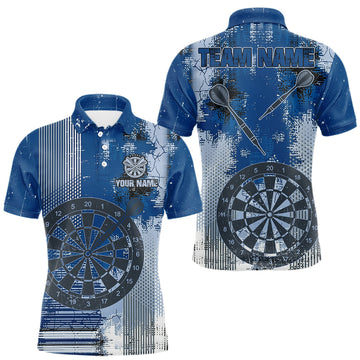 Maxcorners Blue Grey Grunge Dartboard Men Dart Polo & 1/4-Zip Shirt Custom Team Name Dart Jersey For Darters LM0404