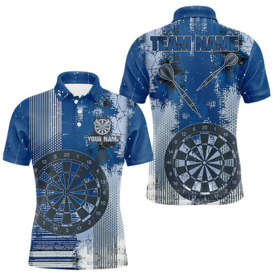 Maxcorners Blue Grey Grunge Dartboard Men Dart Polo & 1/4-Zip Shirt Custom Team Name Dart Jersey For Darters LM0404