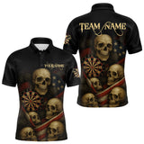 Maxcorners Custom Grunge Skull Dartboard Patriotic Dart Men Polo Shirt US Flag Dart Jerseys LM0910
