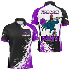 Maxcorners Purple Fiery Rooster Fury Dart Arrow Men Funny Darts Polo Shirt Custom Name Darts Jersey TU0212