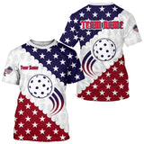 Maxcorners Custom Red Blue US Flag Pickleball T-Shirt For Men Patriotic Pickleball Jerseys LM0910
