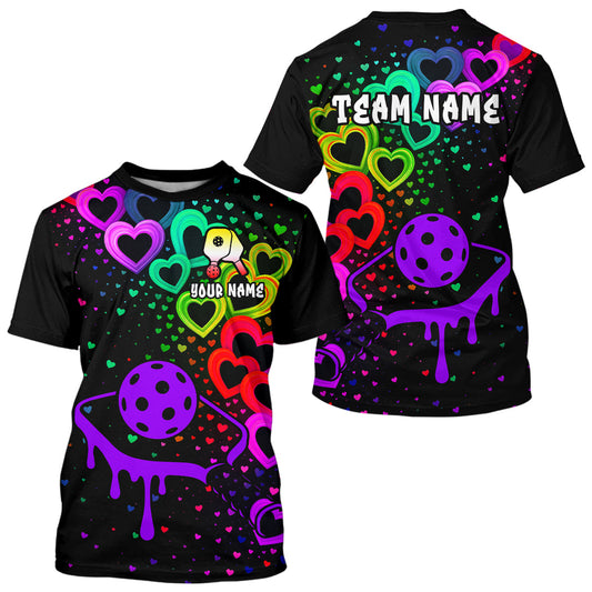 Maxcorners Custom Colorful Heart Dripping Pickleball Paddle League Jerseys For Men Pickleball Shirts
