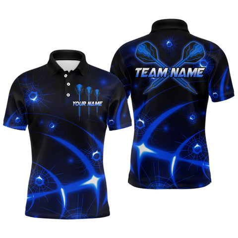 Maxcorners Lightning Dart Arrow Custom Blue Darts Polo Shirt For Men - Darts Team Jersey TU0807