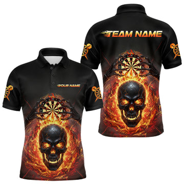 Maxcorners Custom Red Flames Skull Broken Glass Men Darts Polo Shirt Outfits Dart Jerseys LM2603