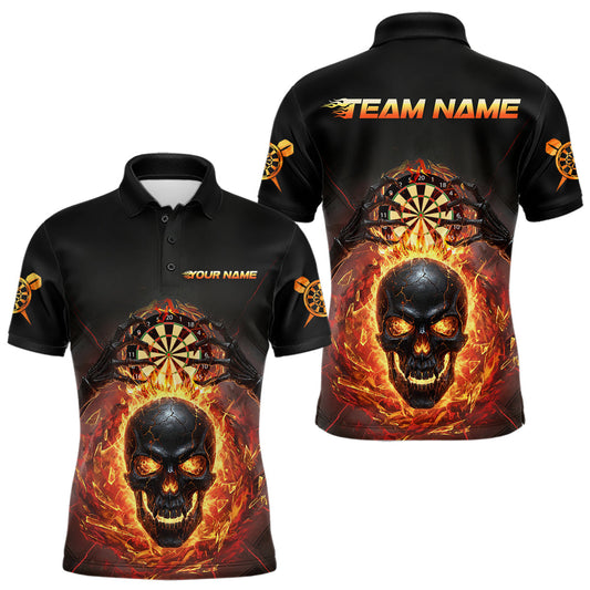 Maxcorners Custom Red Flames Skull Broken Glass Men Darts Polo Shirt Outfits Dart Jerseys LM2603