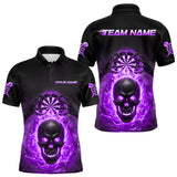 Maxcorners Custom Purple Flames Skull Broken Glass Men Darts Polo Shirt Outfits Dart Jerseys TU1011